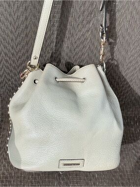 Rebecca Minkoff Studded Light Green Leather Drawstring Bucket Bag